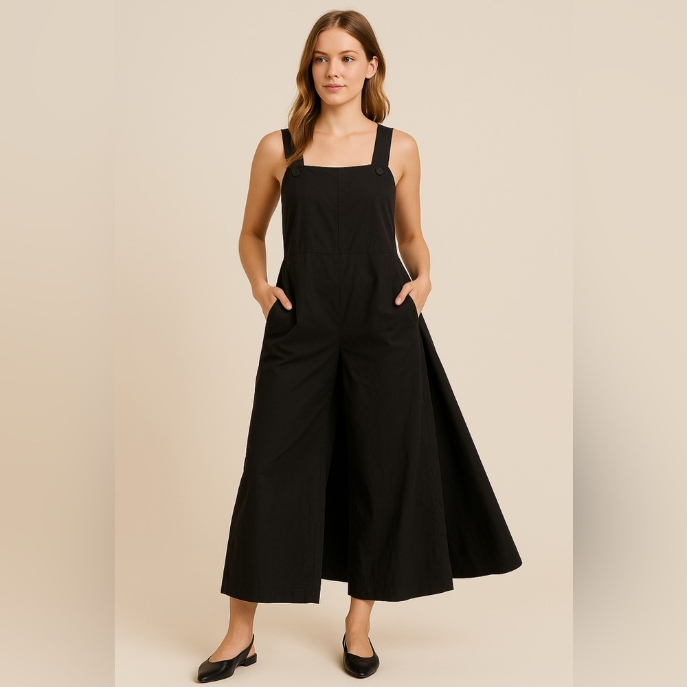 Mossi Paris Black Wide-Leg Overall Dress Jumpsuit Skirt Hybrid Size 36 (US S)